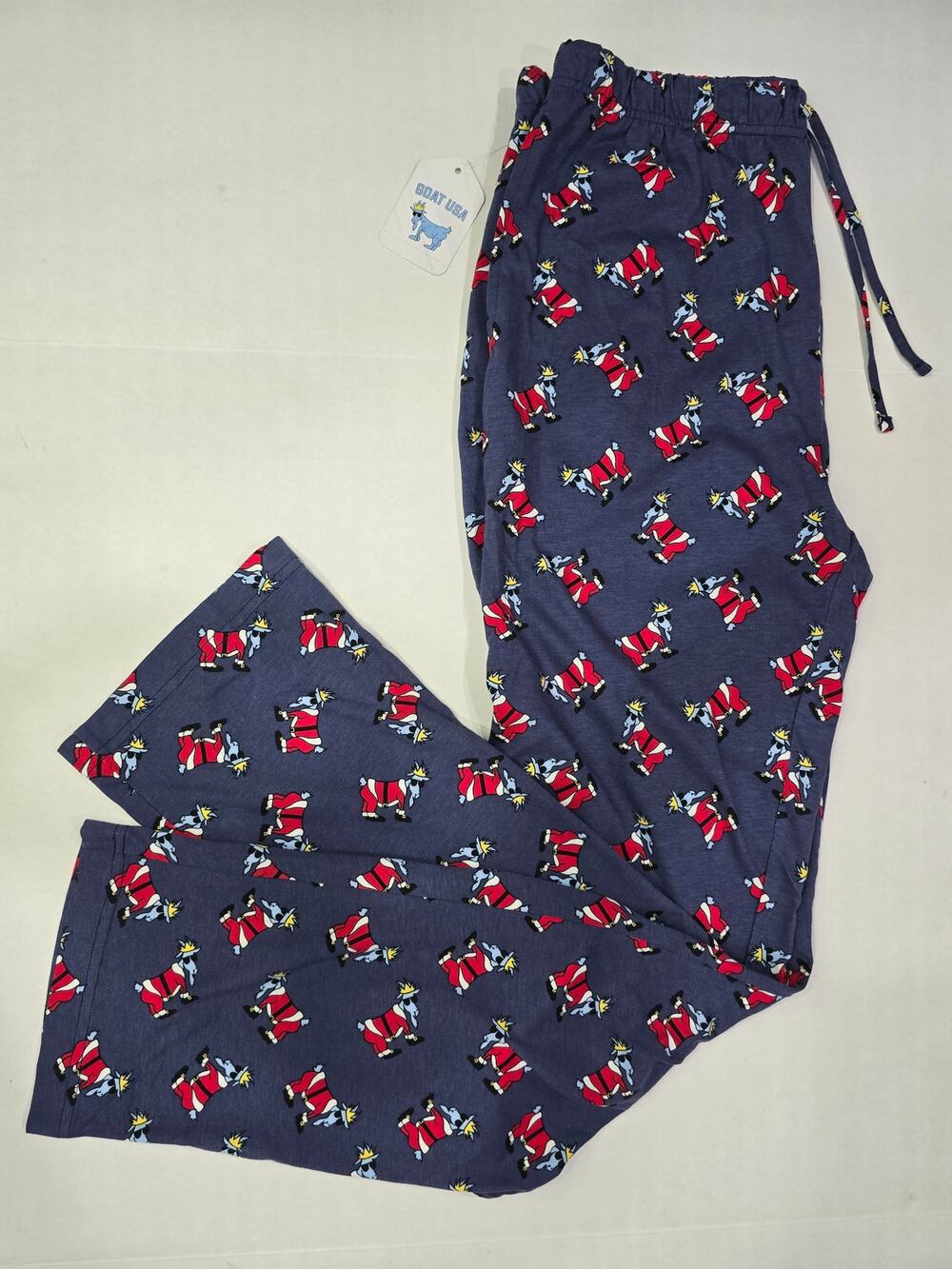 NWT GOAT USA Adult Medium Santa Goat Christmas Pajama Lounge Pants Navy Holiday